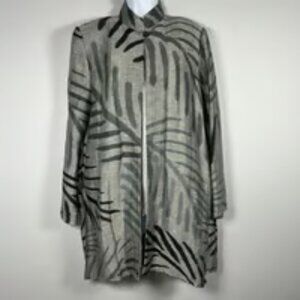 Womens Open Jacket Cardigan Sz M Linen Silk Art